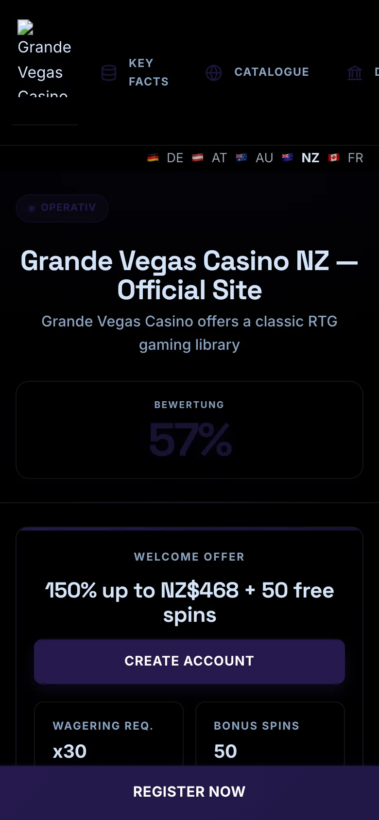 Grande Vegas Casino mobile lobby screenshot
