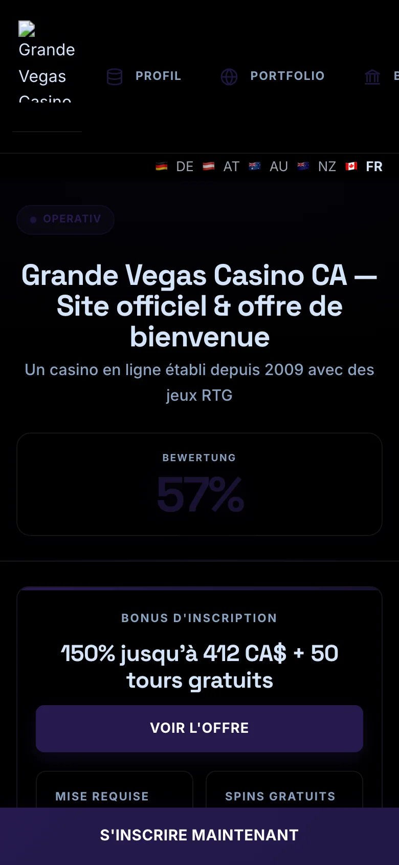 Grande Vegas Casino mobile lobby screenshot